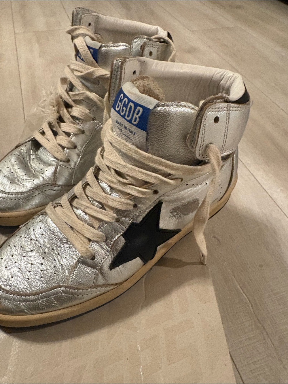 Golden Goose Silver and Black High-Top Sneakers - Picture 2 of 3